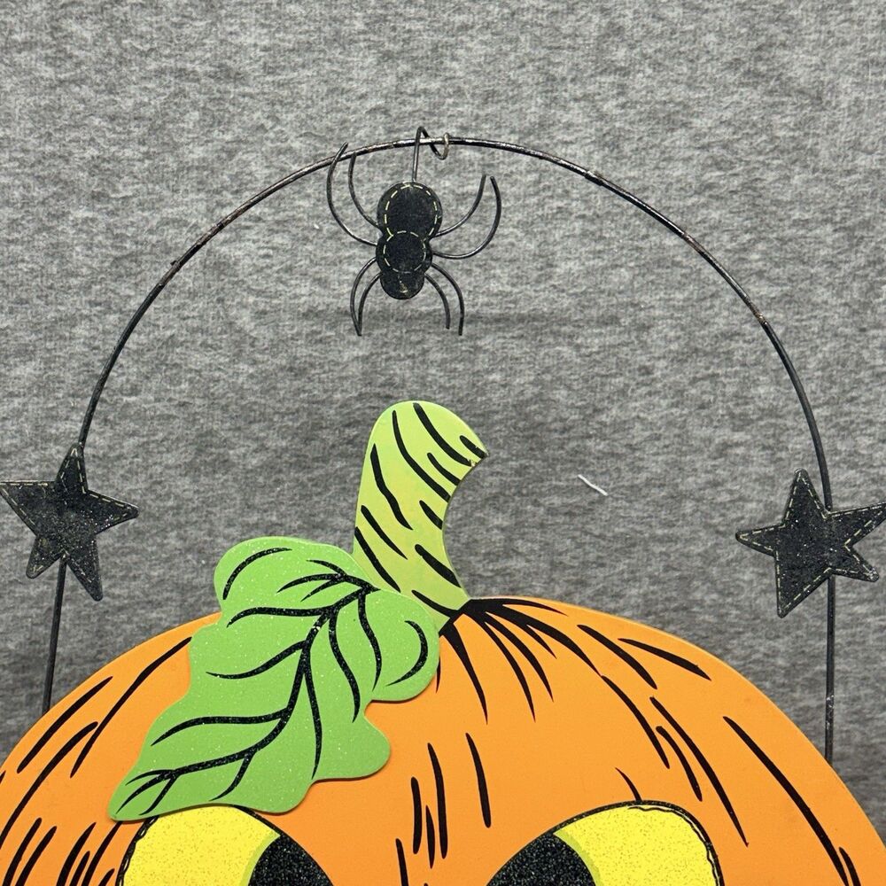 2 Halloween  Sign Wooden & Metal 22 X 15 Jack O Lantern Stand Or Hang